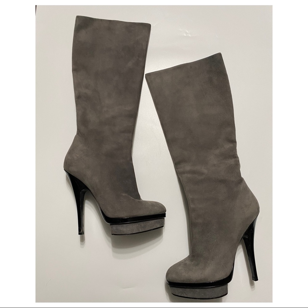 Yves Saint Laurent Platform Grey Suede Knee Boots - Picture 3 of 16